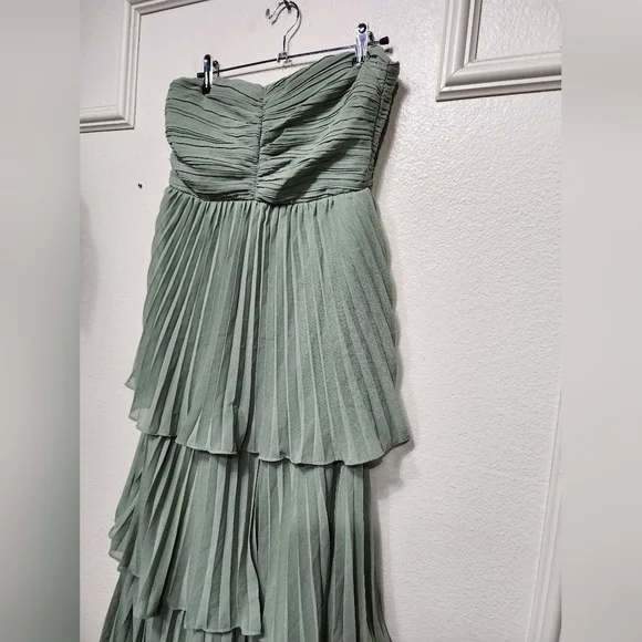 Lulus Seriously Sensational Sage Brush Strapless Tiered Maxi Dress Wedding Prom - Picture 7 of 8